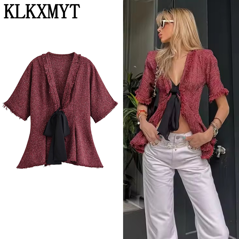Tassel Fringe Trim - Элегантная женская блузка KLKXMYT с глубоким