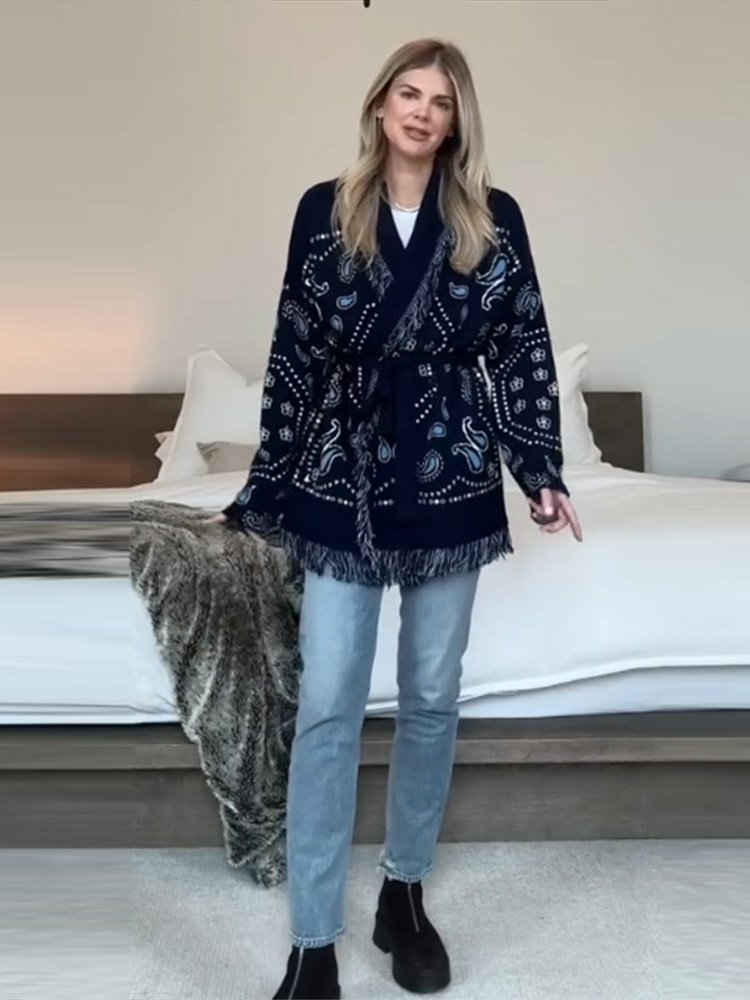 Tassel Fringe Trim - Новинка! Элегантный вязаный кардиган с принтом